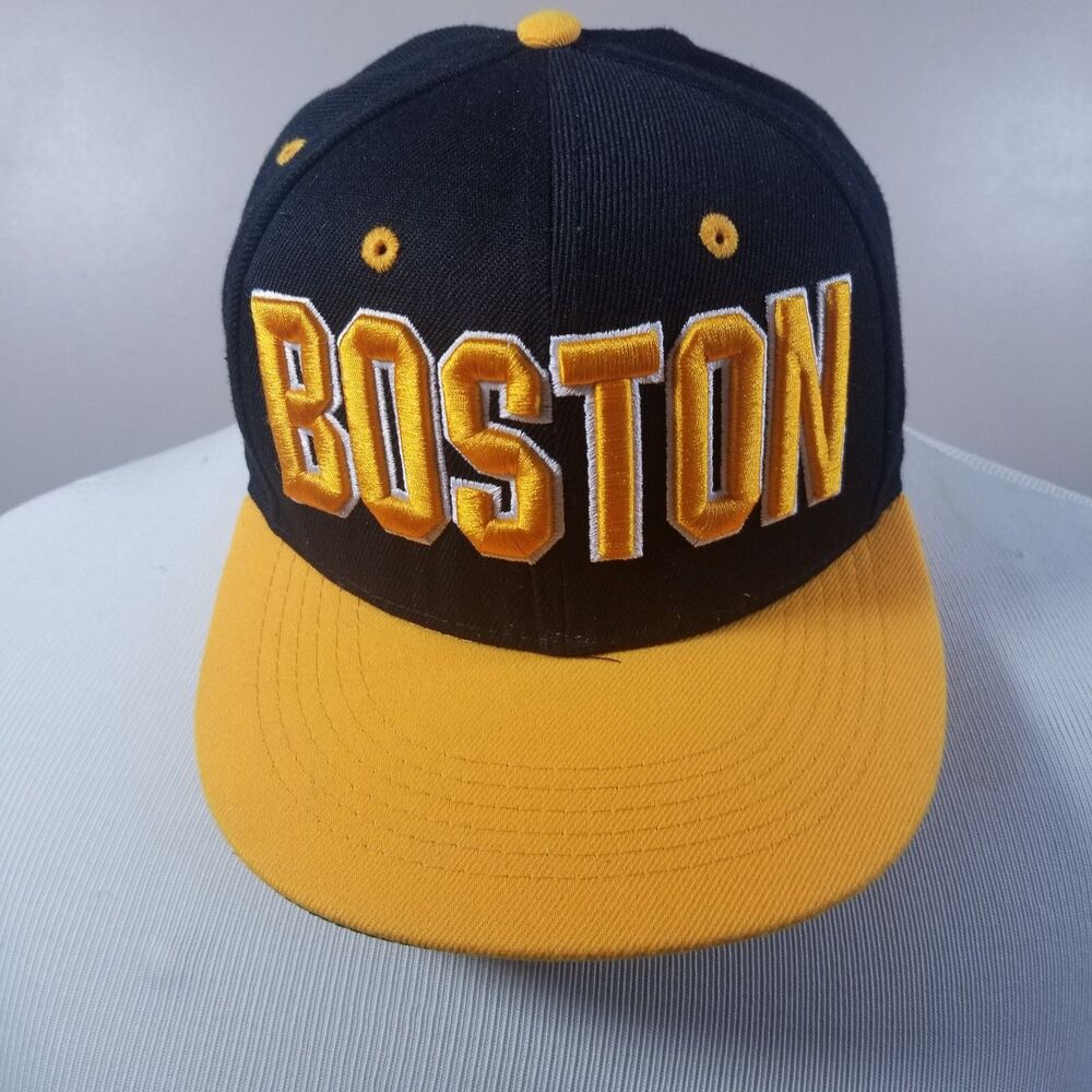 BOSTON Bay State Apparel Baseball Cap Adjustable Snapback Yellow Black Stitch